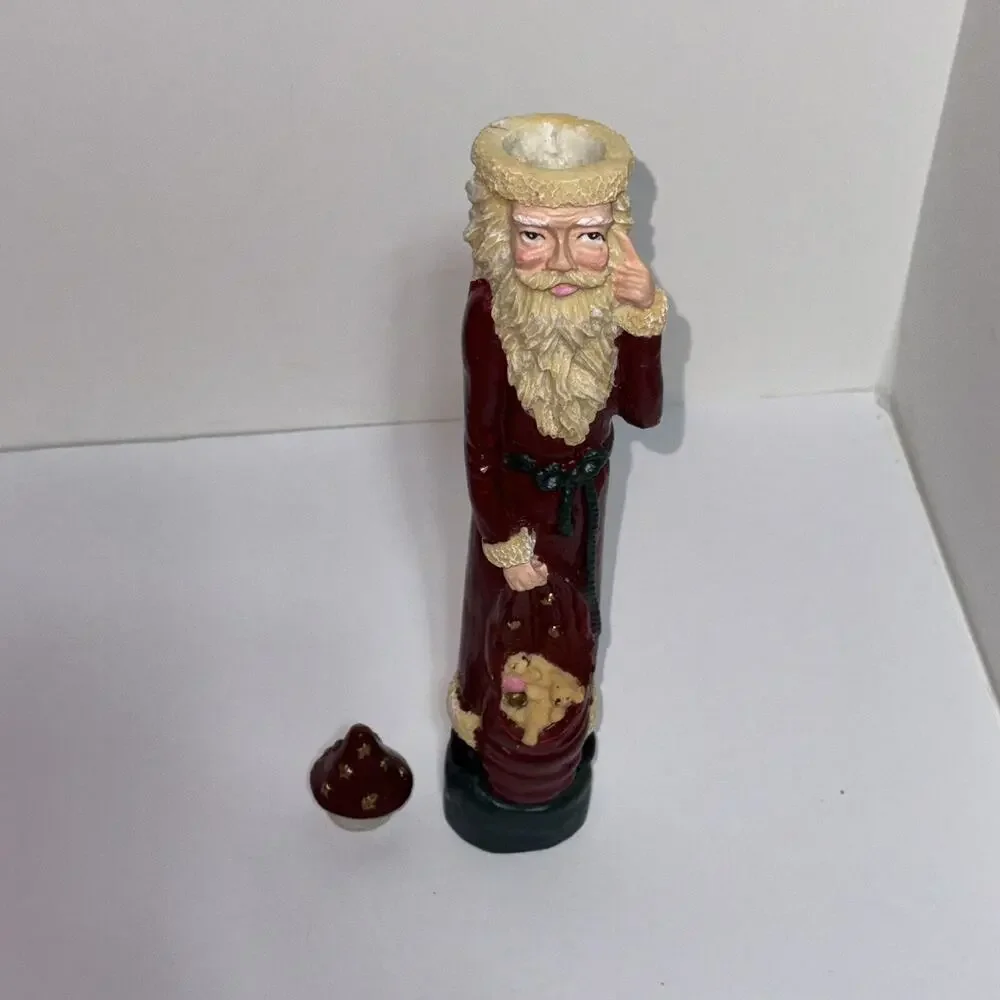 Vintage Santa Candlestick Holder 12 Inch Tall Santa with Toys Removable Hat Folk